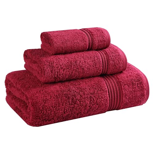 SUPERIOR Egyptian Cotton 3-Piece Towel Set, Basic Towels for Bathroom, Home Decor, Guest Bath, Shower, Apartment, Included 1 Face, 1 Hand, 1 Bath Towel, Washcloth, Quick Dry, Burgundy - color: Burgundy, size: 3 Piece Towel Set