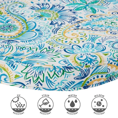Set of 2 Outdoor 18 inch Round Patio Dining Chair Pads – Comfortable Fiber-Filled Seat Cushions with Ties, Reversible Polyester Fabric, Baltic Paisley - color: Baltic Paisley