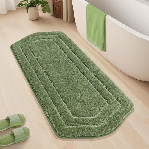 COSY HOMEER Non-Slip Bath Mat Extra Thick Absorbent Plush Washable | 24"x60" Green Non-Slip Extra Thick Plush Absorbent Machine Washable Bath Mat Bathroom Rug Floor Tub Shower - color: Green, size: 2' x 5' (Oval)