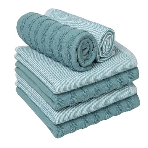 Bumble Premium Dish Cloths 13"x13" (6 Pack) | 100% Natural Ring Spun Cotton | 400 GSM | Highly Absorbent & Soft |Yarn Dyed & Solid Dyed Terry Dish Cloth Set - Aqua - color: Aqua, size: Dish Cloths - Mixed Styles