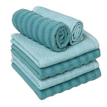 Bumble Premium Dish Cloths 13"x13" (6 Pack) | 100% Natural Ring Spun Cotton | 400 GSM | Highly Absorbent & Soft |Yarn Dyed & Solid Dyed Terry Dish Cloth Set - Aqua - color: Aqua, size: Dish Cloths - Mixed Styles