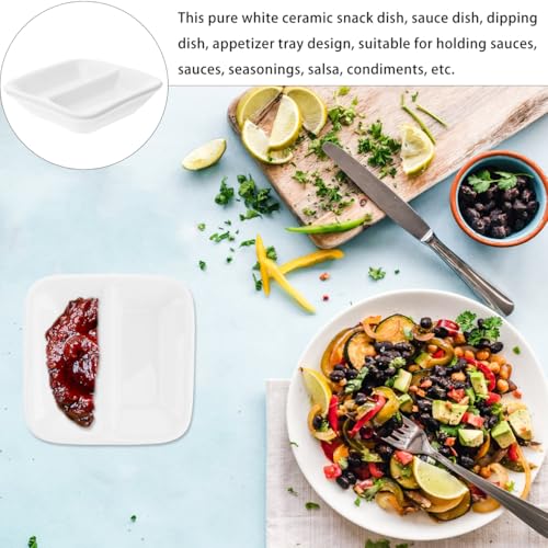 DOITOOL Ceramic Appetizer Serving Tray 2-Compartment Divided Sauce Dish for Soy Sauce Condiments Dips Spice Dish Tray 3.07 Inch Snack Serving for Kitchen Dining Entertaining