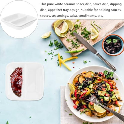 DOITOOL Ceramic Appetizer Serving Tray 2-Compartment Divided Sauce Dish for Soy Sauce Condiments Dips Spice Dish Tray 3.07 Inch Snack Serving for Kitchen Dining Entertaining