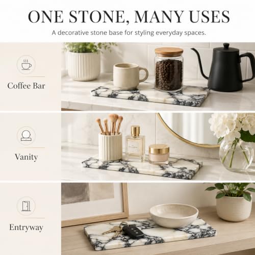 Calacatta Viola Marble Vanity Tray, 12 x 6 Inch | Natural marble for perfume, soap dispensers, jewelry, keys and candles; flat rimless 11.8 x 5.9 in tray, one piece included. - color: Slap 30x15cm