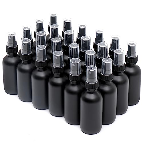 NOOEEISS Frosted Black Glass Small Spray Bottle 2 oz 24 Packs,Fine Mist Sprayer Small Clear Bottles,Refillable Containers mini spray bottles for Cleaning Solutions and Skin Care (Frosted Black 24pcs) - color: Black Frosted, size: 24Pack