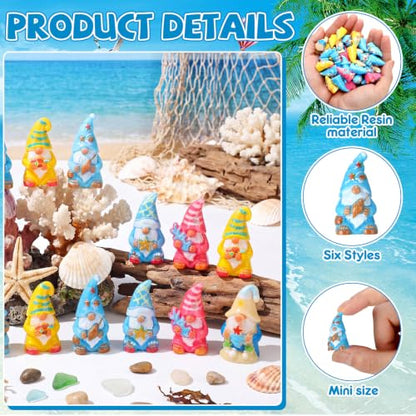 Yaomiao 60 Pcs Mini Summer Ocean Gnomes Figurines Summer Starfish Coral Shell Miniature Tiny Resin Statues Gnomes Figures Resin Gnome Decorations for Beach Hawaiian Party Favor Gift Tiered Tray Decor - style: Summer Ocean