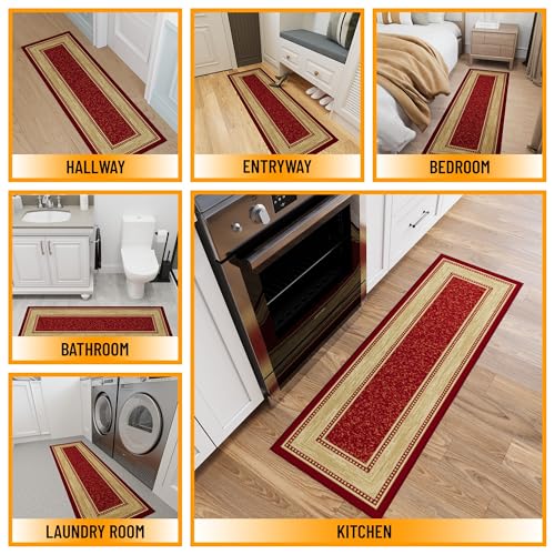 Ottomanson 2x5 Kitchen Rug Runner – Non-Slip Entryway Rug - color: Border Red, size: 1'8" x 4'5" (Runner)