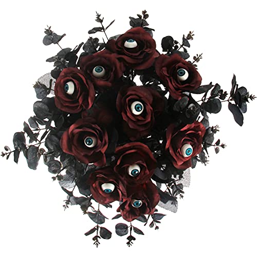 Tinsow 5 Pcs Black Artificial Eucalyptus Stems Faux Eucalyptuses Branches Black Leaf Halloween Centerpiece Halloween Home Decor (Black, 5) - color: Black
