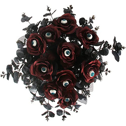 Tinsow 5 Pcs Black Artificial Eucalyptus Stems Faux Eucalyptuses Branches Black Leaf Halloween Centerpiece Halloween Home Decor (Black, 5) - color: Black