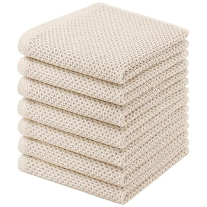 Homaxy 100% Cotton Waffle Weave Kitchen Dish Cloths, 7-Pack, Beige | 12 x 12 Inches, Ultra Soft Absorbent Dish Towels, Quick Drying Dish Rags with Hanging Loop - color: Beige, size: 12 X 12 - 7 Pack