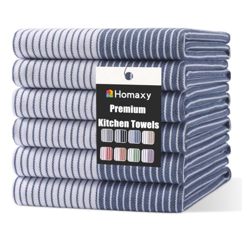 Homaxy Premium 100% Cotton Kitchen Towels 18"x28", 6 Pack, Blue | Large Kitchen Hand Towels, Soft and Absorbent Tea Towel, Dish Towels with Hanging Loops - color: Navy Blue, size: 18 x 28 - 6 Pack