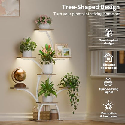 CODACE Plant Stand with Grow Lights - 50" Indoor Plant Shelf | 6 Tiered Plant Shelf Indoor, Lighted Tree-Shaped Plant Holder, Tall Flower Display Rack for Living Room, Patio(White) - color: White