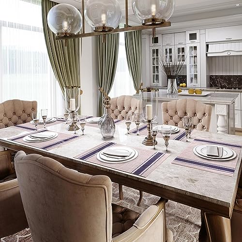 Heat Resistant Placemats Set of 6 Wipeable Washable Non-Slip Stain Proof Easy Clean Durable Kitchen Vinyl Woven Plate Mats for Dining Table, Patio Table, Flaxen - color: Beige