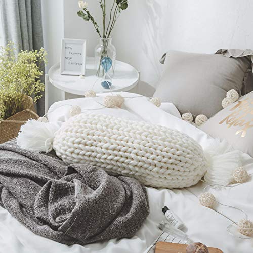 vctops Chunky Knit Candy Shaped Throw Pillows with Insert Super Soft Cozy Decorative Handmade Cushions (White, 12"x20") - color: White, style: 12Inch x 20Inch/30 x 50cm