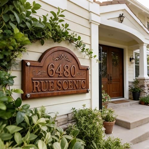 Address Numbers for House,Wood House Address Plaque,Custom Address Sign House Numbers for Outside Personalized Custom Metal Address Signs for Houses Wood Metal housewarming gifts - color: Style 1