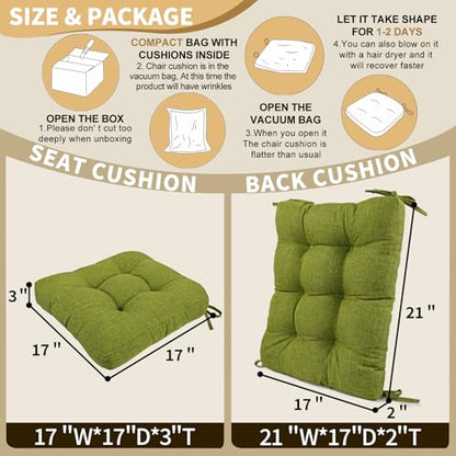 BUYUE Chair Cushion Set for Rocking Chair, Back Pillow & Seat Cushion with Ties, Original Woven Fabric Non-Slip Chair Pads for Elderly Sitting, Grass Green - color: Grass Green