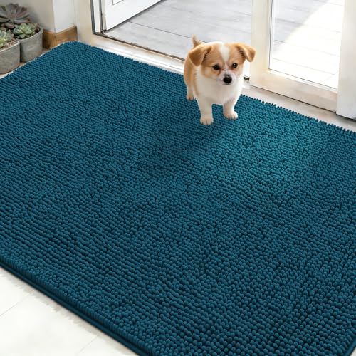 OLANLY Dog Door Mat for Muddy Paws 48x30, Super Absorbent Chenille Mud Mat | Atlantic Blue, Absorbs Moisture and Dirt, Non-Slip Machine Washable Doormat, Quick-Dry Indoor Entryway Floor Carpet for Dogs - color: Atlantic Blue, size: 48" X 30"