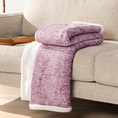 Premium Sherpa Melange Throw Blanket for Couch, Sofa by Pavilia | Soft, Fluffy, Plush, Warm, Cozy | Fuzzy Lightweight Microfiber, Purple Wine Luxury Modern Reversible TV Blanket | 50 x 60 Inches - color: Melange Wine, size: 50 x 60 Inches