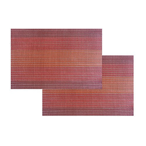 Placemats Washable Easy to Clean PVC Placemat for Kitchen Table Heat-resistand Cross Weave Vinyl Round Table Mats 12x18 inches Set of 6 （Red） - color: Red, size: placemats set of 6
