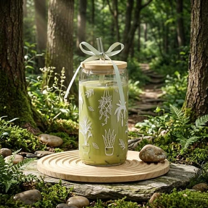 Garden Plant Lovers Gifts Gardening Gifts for Women Plant Lady | Gardeners Glass Cup Coffee Tumbler Mug with Lid and Straw Basket Stuff Present for Mom Birthday, Girls, Teens, 16oz - style: Plant