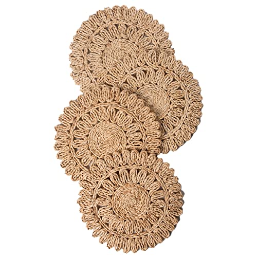 13.8" Set of 4 Round Woven Corn Husk Placemats by Laquedecraft | Protects Tables from Heat & Scratches, Perfect for Everyday Dining, Family Gatherings and Holiday Entertaining - size: Set of 4 (Dia 13.8)