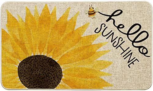 ORTIGIA Hello Sunshine Sunflowers Doormat Indoor Outdoor Patio Summer Sping Bee Kind Door Mats Non-Slip Durable Entrance Mat for Home Entrance, Outside Entry, Yard, Floor, Patio 17x29 INCH - color: Hello Sunshine, size: 17 x 29.5 inches
