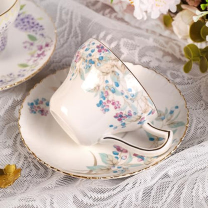 KAMMAK Tea Cups and Saucers Set of 2, 7.4 oz Porcelain Coffee Cups, 573N | Stackable Espresso Mugs, Ceramic Demitasse for Coffee, Cappuccino, Latte, Americano, Tea - size: 7KPSP573N+574N