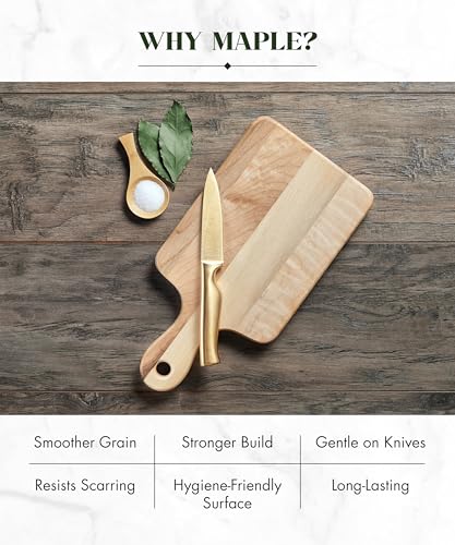 Labell Canadian Maple Wood Cutting Board with Handle, 6 x 12 x 0.75 in | Multi-Purpose Charcuterie Board, Flat Paddle, for Meat, Cheese, Veggies, Serving - size: Mini (6" x 12")