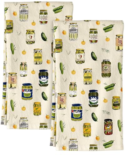 150GSM Flour Sack Kitchen Towels Set of 2, Canned Kimchi | 18"x26", Lightweight, Lint-Free, Pure Cotton, Decorative, with Hanging Loop, Absorbent, Softer after Wash, Giftable Package - color: Canned Kimchi