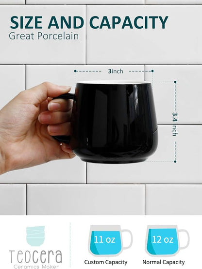 Teocera Ceramic Coffee Mug Set of 4-12 oz Coffee Mugs with Large Handles for Hot or Cold Drinks Like Latte, Cocoa, Tea or Juice - Smooth Ceramic, Dishwasher Safe，Black - color: Black