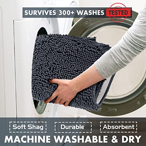 Bathroom Rugs Sets 2 Piece, Luxury Chenille Bath Mat Set, Soft Plush Anti-Slip Bath Rug + U-Shaped Toilet Mat. Microfiber Shaggy Carpet, Super Absorbent (24” x 36” & 20” x 24” U, Charcoal) - color: Charcoal, size: 2 Piece Set - Large