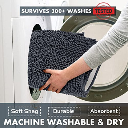Bathroom Rugs Sets 2 Piece, Luxury Chenille Bath Mat Set, Soft Plush Anti-Slip Bath Rug + U-Shaped Toilet Mat. Microfiber Shaggy Carpet, Super Absorbent (24” x 36” & 20” x 24” U, Charcoal) - color: Charcoal, size: 2 Piece Set - Large