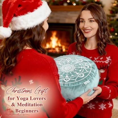 Hihealer Meditation Cushion, Traditional Tibetan Meditation Pillow Velvet Cover - Large Floor Cushion Seating for Adults - Yoga Buckwheat Bolster for Women、Moms - color: Tranquil Night & Day