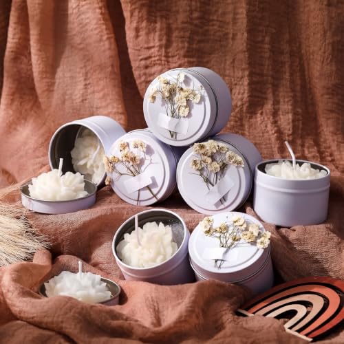 Threlaco 12 Pcs Flower Bridal Candles Set Bridesmaid Gift,White | 2" Wax Scented Candle Bulk, with Dried Flower and Cans, for Wedding Shower Proposal Anniversaries Women Christmas Party Favor - color: White