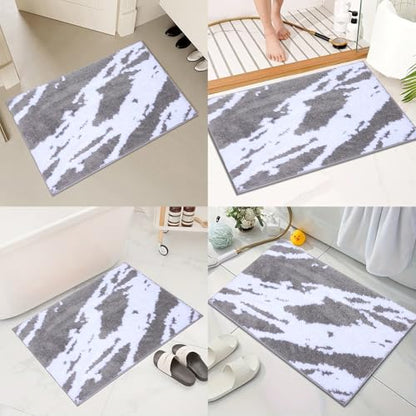 Bath Rug Non Slip,Grey Marble Indoor Doormat,20"x32" | Small Area Rug,Rubber Backed,Soft microfiber,Absorbent,Machine Washable,Bathroom,Entryway,Kitchen,Hallway - color: Grey White1