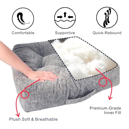 Floor Cushion Pillow, Portable Large | Meditation Adult Sitting Pillow with Handle for Tatami, Living Room & Yoga (1, Square, Gray, 22 x 22 x 6 inches) - color: Square, Gray