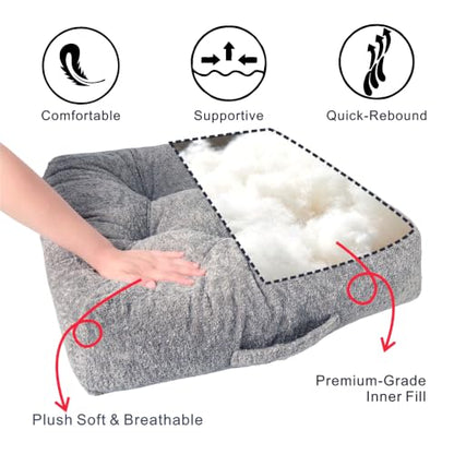 Floor Cushion Pillow, Portable Large | Meditation Adult Sitting Pillow with Handle for Tatami, Living Room & Yoga (1, Square, Gray, 22 x 22 x 6 inches) - color: Square, Gray