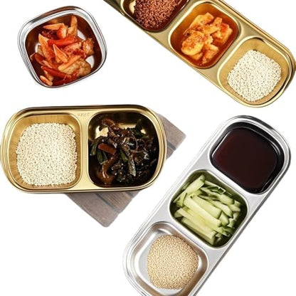 4-Grid Stainless Steel Divided Snack-Bowls For Home And Outdoor Use, Multi-Grid Serving Dishes For Small Ingredients - color: silver-4 grid
