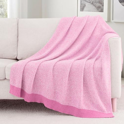 Carriediosa Heather Throw Blanket 50x60, 400GSM Ultra Soft Microfiber | Hot Pink, Fuzzy Fluffy Cozy Plush Knit Knitted Throws, Lightweight Cute Preppy Fall Blankets for Couch, Bed - color: Heather - Hot Pink, size: 50" X 60"