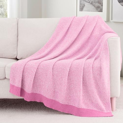 Carriediosa Heather Throw Blanket 60x80, 400GSM Ultra Soft Microfiber | Hot Pink, Fuzzy Fluffy Cozy Plush Knit Knitted Throws, Lightweight Cute Preppy Fall Blankets for Couch, Bed - color: Heather - Hot Pink, size: 60" X 80"