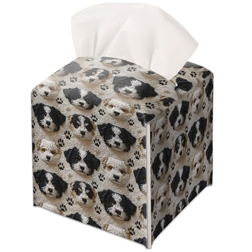 Cute Embroidered Puppy Decor Tissue Box Cover Modern Square Leather Tissue Case Holder Gifts for Women Family and Friends, Decorative Holder for Bathroom Kitchen Nightstand Office Home - B33 - color: Cute Embroidered Puppy