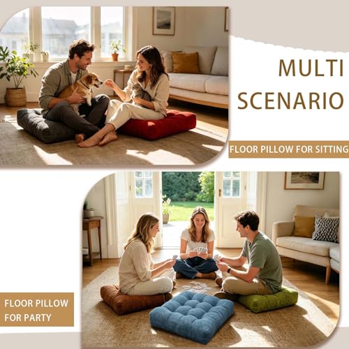 Set of 2 Floor Cushion for Adult Tufted Square Seat Cushions for Tatami Living Room Dorm 18.8 x 18.8 Inch Burgundy Meditation Floor Pillows