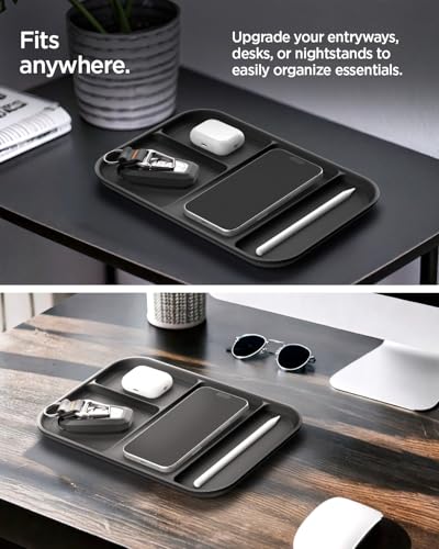 Spigen Modern Valet Tray, PU Vegan Leather Storage Organizer (Sectional) | For Entryway, Bedside, Desk, Nightstands, Keys, Wallet, Watch, Jewelry - Black - size: Sectional
