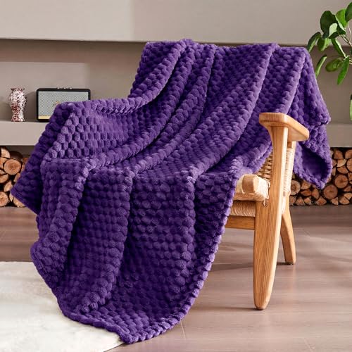 330GSM 3D Jacquard Throw Blanket for Couch, Purple, 50"x60" | Super Soft Plush Flannel Blanket; Lightweight Home Decor; Gift for Her; All-Season Comfort for Couch, Sofa and Travel - color: Purple, size: Throw(50"x60")