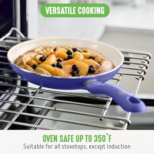 GreenLife 16 Piece Ceramic Nonstick Pots & Pans Cookware Set, Periwinkle | PFAS-Free Nonstick Coating, Stockpot, Frying Pans, Saucepans, Sauté Pan, Stay-Cool Handles, Dishwasher & Oven Safe up to 350F - color: Periwinkle, style: Soft Grip