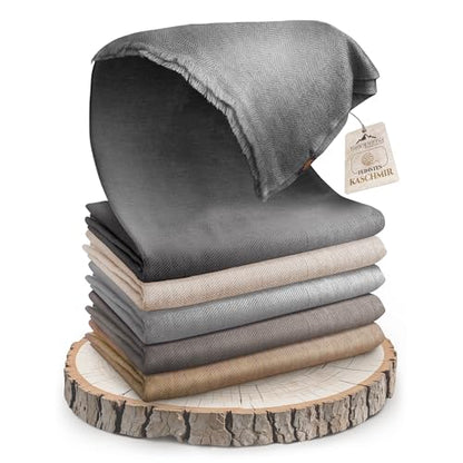Cashmere Blanket – Hand Woven 100% Pure Wool Throw Blanket, 135 x 270 cm – Fine Herringbone Pattern Cozy, and Soft Blanket for Bed, Sofa, or Couch - Made in Nepal - color: Grey