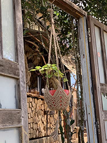 Jute Crochet 30 inch Long Indoor Plant Hanger for 3-inch to 12-inch Pots, Star Hanging Planter Macrame Plant Holder Rope plant Hanger Wall Planter Boho Home Decor Indoor Hook Wall Hanging 1 pack