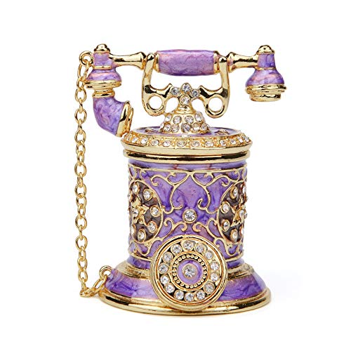Vintage Telephone Trinket Box Hinged Enamel Hand Painted Jewelry Box Decorative Telephone Ornaments Gift for Home Decor (Purple) - color: Purple