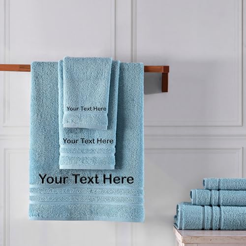 Hawmam Linen Personalized Towels - Customized Turkish Cotton Towel Set, Monogrammed Towels with Initial, Name & Embroidery, Idea for Weddings, Bridal Showers, Anniversaries, for Couples - Light Blue - color: Light Blue