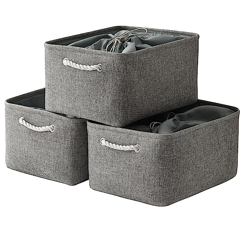 Fabric Storage Bins Baskets for Organizing, Large Sturdy Storage Basket W/Handles, Decorative Foldable Storage Baskets for Shelves Closet Nursery Toy (X Large - 3 Pack 17.7L×13.8W×9.8H) - color: Grey, size: 3PCS/X Large -17.7Lx13.8Wx9.8H